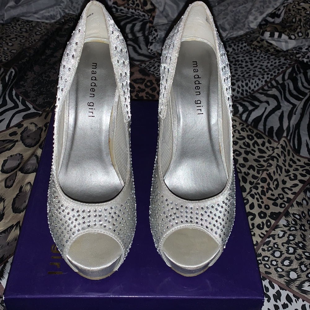Silver Rhinestone Peep Toe Pumps - Picture 2 of 7